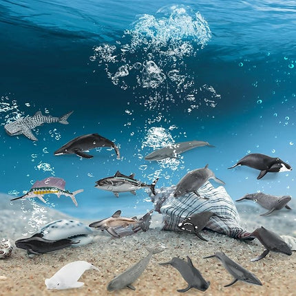 16PCS Mini Shark Sea Ocean Animal Sea Creatures Toys for Cake Topper Marine Animal Figures Toy Bath Toys Educational School Project for Kids Toddlers