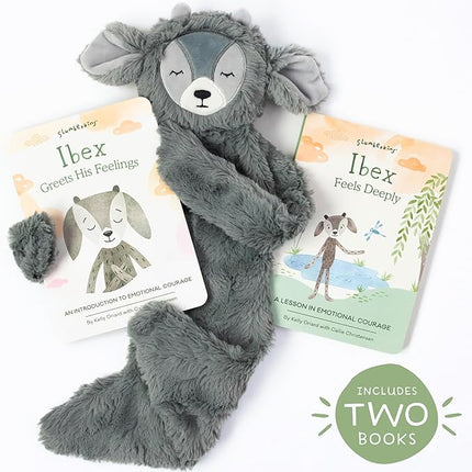 Slumberkins Ibex Snuggler & 2 Board Books Complete Set Bundle | Promotes Emotional Courage, Resilience & Empathy | Social Emotional Tools for Ages 0+ (Ibex Kin Snuggler + 2 Board Books)