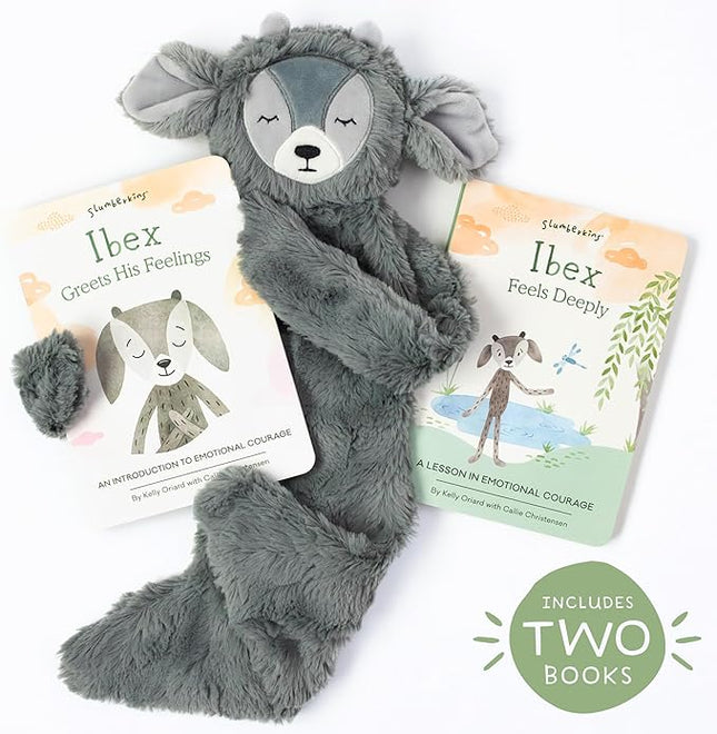 Slumberkins Ibex Snuggler & 2 Board Books Complete Set Bundle | Promotes Emotional Courage, Resilience & Empathy | Social Emotional Tools for Ages 0+ (Ibex Kin Snuggler + 2 Board Books)