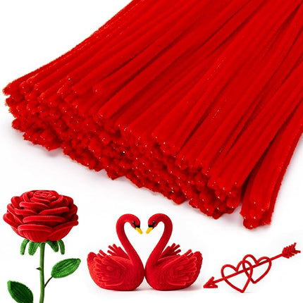 Caydo 200 Pieces Thick Red Pipe Cleaners Chenille Stems for Kids Art Creative Crafts, Valentine's Day Decorations DIY Decorations (6 mm x 12 Inch)