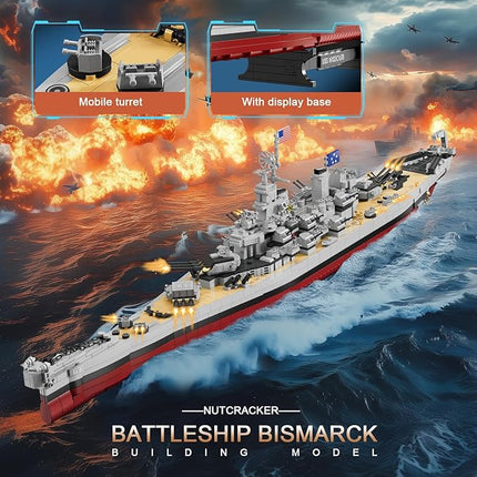NUTCRACKER Battleship Bismarck Building Set for Adult, Large MOC Military World Missouri Battle Ship Model, Display Battleship Toy Building Set, Christmas Birthday Gift for Men Teens Boy (2228 Pieces)