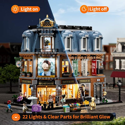 Brick Art Gallery Lighting Building Bricks Set - Town Life City Modular Collection Kit with Minifigures 3400 Pcs for Adults & Teen & Visual Art Lovers