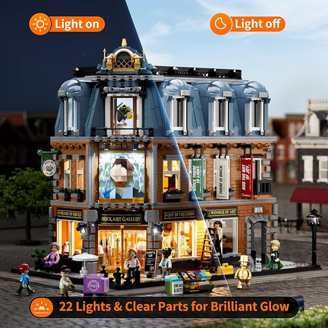 Brick Art Gallery Lighting Building Bricks Set - Town Life City Modular Collection Kit with Minifigures 3400 Pcs for Adults & Teen & Visual Art Lovers