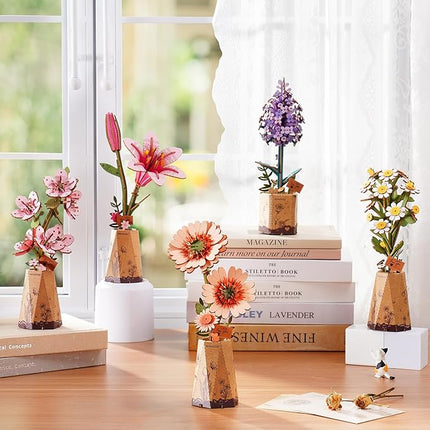 rowood 3D Puzzles for Adults,DIY Wooden Flower Building Craft Kits for Women,Christmas/Birthday Gift- Orange Gerbera Daisy