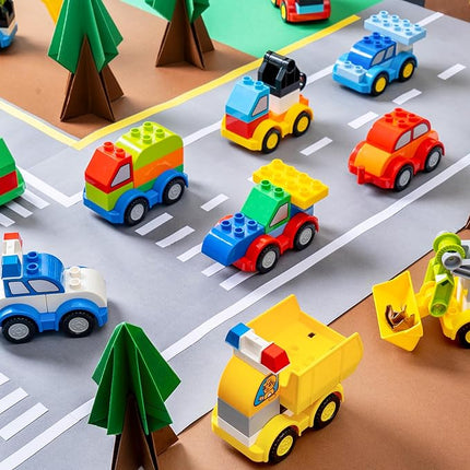 JOYIN 80Pcs Toddlers Car Building Blocks Set, 12Pcs Different Vehicles, Build Your Own Toy Cars, Compatible with Brand Name Building Bricks for Kids Boys Girls Birthday Easter Gift