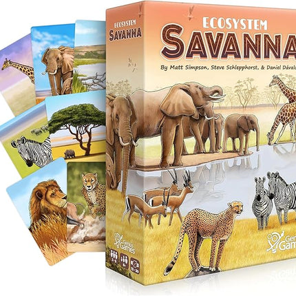 Ecosystem: Savanna - A Family Card Game About Animals on Grassy Woodland of African Savanna - Fun & Educational Ecology Game for Kids & Adults - Strategy Board Game for Gamers, Students & Teachers