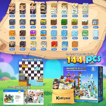 Magnetic Blocks - Mine Magnet World Chess Set, Magnetic Building Toys Games for Kids Ages 5-7 6-8 8-12, Magnet Tiles Kids Toddler Toys, Ideal Gifts for Boys & Girls Ages 3+