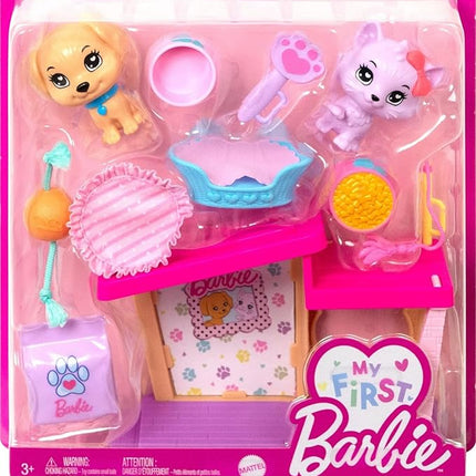 Barbie My First Barbie Accessories, Story Starter Pet Care Pack with Dog House, Puppy & Cat, Sized to Dolls in 13.5-inch Scale