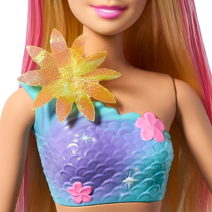 Barbie Mermaid Toy Dolls with Surprise Magic Blooming Flowers Feature, Ombre Tails, Pearl Headband Accessory & Long Blonde Hair with Pink Highlights