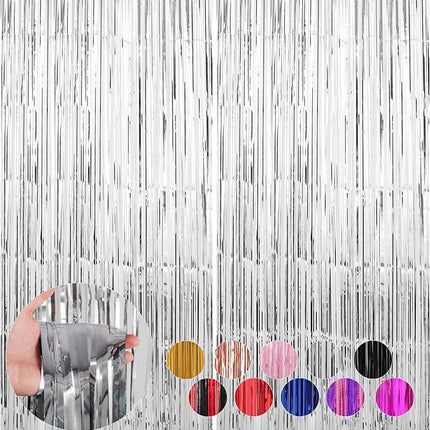 2 Pack Silver Foil Fringe Curtains Streamers Party Decorations 3.3 x 8.2 ft, Tinsel Curtain Fringe Backdrop for Parties, Silver Door Fringe Birthday Streamers, Photo Booth Backdrops, Party Decor