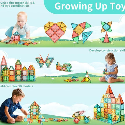 Magnetic Tiles 100-Piece Set for Kids, Magnetic Building Blocks STEM Toys for Age 3+ Boys and Girls, Educational Magnet Construction Tiles for Creativity & Learning