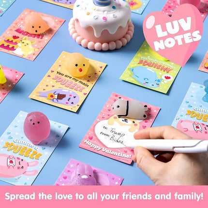 JOYIN 28 Packs Valentines Day Gifts for Kids, Kawaii Mochi Squishy Toy with Valentines Day Cards for Kids School Classroom, Stress Relief Toy for Boy Girl Valentine Party Favor, Class Exchange Prizes