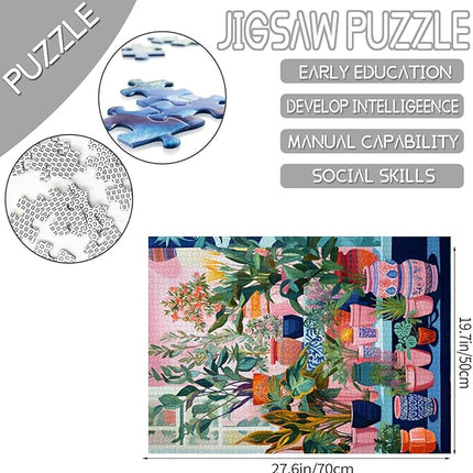 Homeplant Jigsaw Puzzles 1000 Pieces for Adults, Families (Flowers,Tropical Plants,Green Leaves) Pieces Fit Together Perfectly 19.7''x27.6''inch Succulent Plants Frameable Magic Puzzle Art（Green）