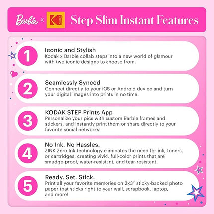 KODAK x Barbie Instant Smartphone Barbie Photo Printer - Portable, Color, Wireless - Zink 2x3” Sticky-Back Photos - Print from iOS & Android Devices with Fun Editing App -Signature Style