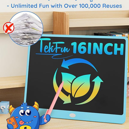 TEKFUN LCD Writing Tablet Doodle Board, 16 Inch Colorful Drawing Tablet Writing Pad, Toddler Toys for 3 4 5 6 7 8 9 Year Old Girls Boys Teen Adults, Birthday Gifts for Kids (Blue)