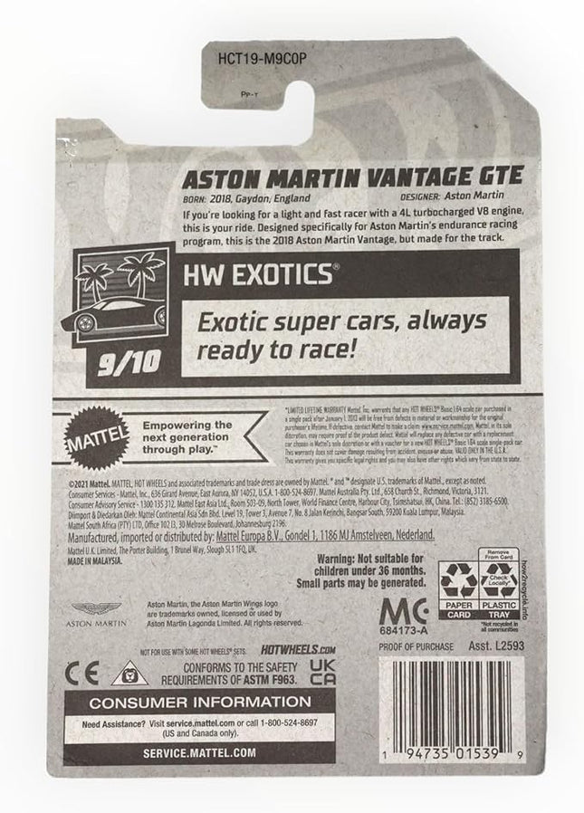 Hot Wheels 2022 - Aston Martin Vantage GTE - HW Exotics 9/10 - 238/250 - Mint/NrMint - Ships Bubble Wrapped in a Box