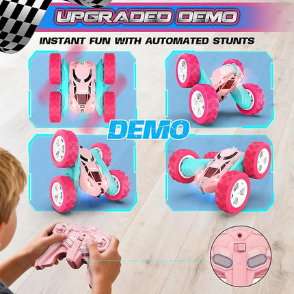 RC Cars, Pink Remote Control Car for Girls, 2.4 GHZ Double Sided RC Stunt Car 360 Rotating Remote Control Cars with Headlights Toys for 6 7 8 9 10 11 12 Girls Birthday Gift