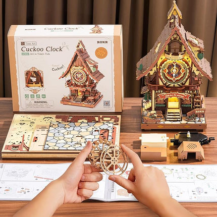 ROKR Cuckoo Clock Mechanical 3D Wooden Puzzle Kit for Adults, DIY Wooden Clock Model Building Set, Unique Home Decor Gift for Women Men