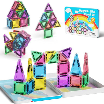 Magnetic Tiles Building Blocks Travel Construction Set, STEM Toddler Puzzle Toys for Boys and Girls Ages 3+ Birthday Gift