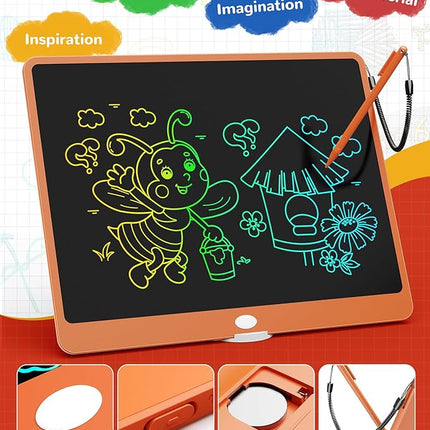 KOKODI LCD Writing Tablet, 16 Inch Colorful Toddler Doodle Board Drawing Tablet, Erasable Reusable Electronic Drawing Pads, Educational and Learning Toy for 3-6 Years Old Boy and Girls(Orange)