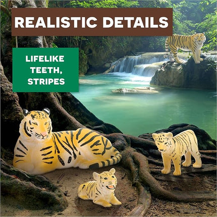 Terra by Battat – 4 Pieces Tiger Family – Realistic Plastic Safari Animals for Kids – Educational Animal Figures – Jungle & Zoo Toy Animals – Imaginative Play – 3+ Years