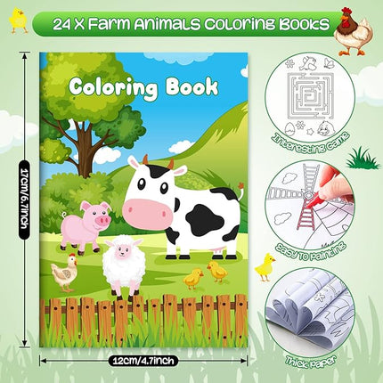 BenLouis 24 Pcs Farm Animals Mini Coloring Books Kids Barn Party Favors Small Activity Books Bulk for Kids Farmhouse Cow Horse Birthday Goodie Bags Stuffers Return Gifts Classroom Travel