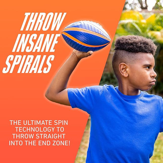 Nerf Spiral Grip Footballs - Patented Spacelace for Ultimate Spirals - Machine Stitched Construction - Pump Included - Junior or Mini - Blue/Orange or Green/Black