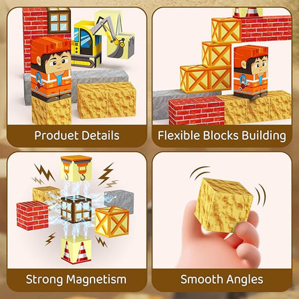 Magnetic Building Blocks for Kids, STEM Engineering Travel Toys with Portable Iron Box, Educational Construction Set for Toddlers Ages 3-8（35 Piece）