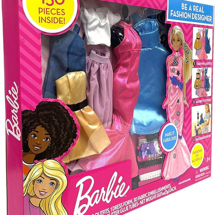 Tara Toys Barbie Be a Real Fashion Designer Classic Set DIY Doll Clothing Kit for Girls with Fabric, Ribbons, Stickers & Sketchbook Creative Fashion Toy for Ages 6+