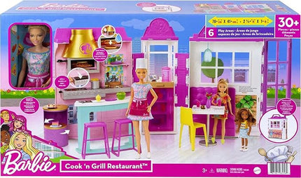 Barbie HBB91 - Zestaw zabawowy Restauracja z lalką i 30+ częściami, prezent dla dzieci, wiek 3+