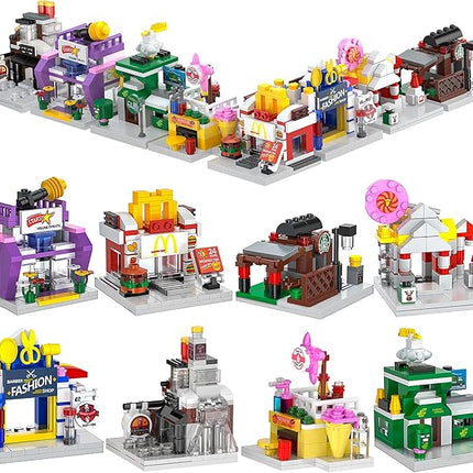 8 Packs Mini City Shop Street View Building Blocks Kit,MOC Construction Creative Educational Kit with Hair Salon & Café Store,Girls Boys Dream Toy Set,Christmas Birthday Party Favors for Kids
