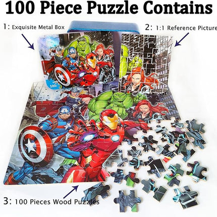 LELEMON Puzzles for Kids Ages 4-8,100 Piece Puzzles for Kids in a Metal Box, Educational Childrens Jigsaw Puzzles 100 Piece Puzzle Games Puzzle Toys for Girls and Boys