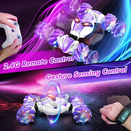 Gesture Sensing RC Stunt Car Boys Aged 6-12 Birthday Gift Ideas- 4WD RC Car Toy for Kids, Hand-Controlled & 2.4Ghz with Light & Music, Remote Control Twist Cars, All-Terrain Off-Road Vehicle