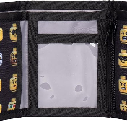 LEGO Trifold Wallet, Kids Unisex Wallet for Boys and Girls, with Clear ID Window, Card and Cash Pockets and Secure Hook and Loop Closure, Minifigure