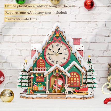 3D Wooden Puzzles for Adults - Christmas Snow House Puzzles, Clock 3D Mechanical Wood Model Kit, Good Gifts Idea for Family and Friends, DIY Model Kits for Home Decor