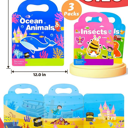 Reusable Sticker Book for Toddlers 2-4 Years, Stickers for Kids, Toddler Sticker Book Ages 1-3, Toddler Craft Activities, Toddlers Travel Toys Ages 2+ Boy Girl Birthday Gifts