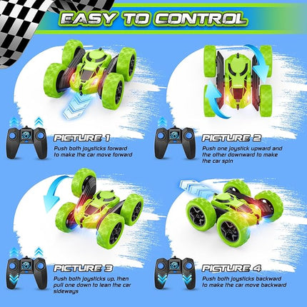 Remote Control Car - RC Car Toys for Boys - 4WD 2.4Ghz Double Sided 360° Rotating RC Cars, Birthday Gifts for Kids Age 6 7 8-12 for Boys and Girls- Green