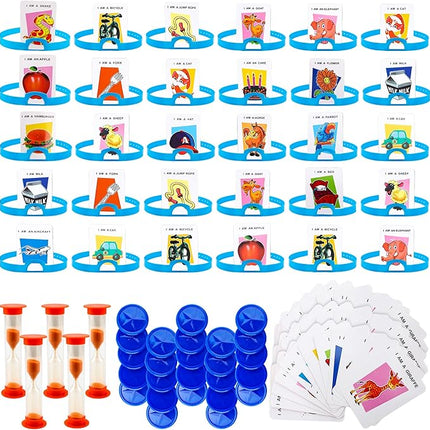 5 Set Headband Game The Quick Question Game Guessing Who Am I Board Game Set Include Headbands Picture Cards Scoring Coins Sand Clock for Family Party