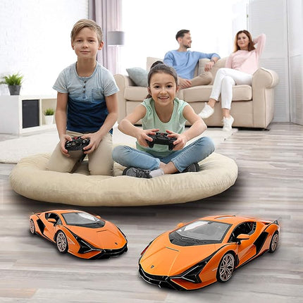 BEZGAR Remote Control Car - 1:14 Lambo Sián FKP 37 Electric Sport Racing Toy Car with Open Door, 2.4Ghz Licensed RC Car Series for Girls and Boys Age 8 9 10 11 12 Years Holiday Ideas Gift (Orange)