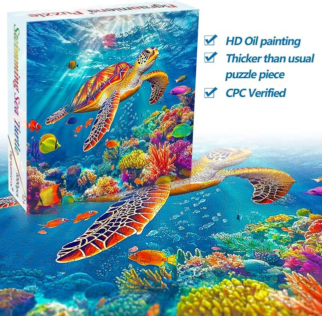 Bgraamiens Swimming Sea Turtle 1000 Piece Jigsaw Puzzle for Adults – Colorful Ocean Underwater Puzzle with Sea Life, Challenging and Relaxing Puzzle Game