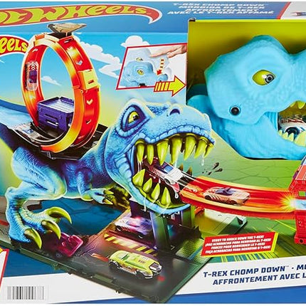 Hot Wheels City Track Set with 1 Toy Car, Race Through a Giant Loop to Defeat a Big Dinosaur, T-Rex Loop Stunt and Race Playset