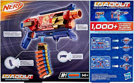 Nerf Loadout Shadowspeed Recon Blaster, 14-Dart Storage Attachment Accessory, 6-Dart Revolving Cylinder, 14 Nerf N1 Darts, Kids Toys & Gifts, Ages 8+