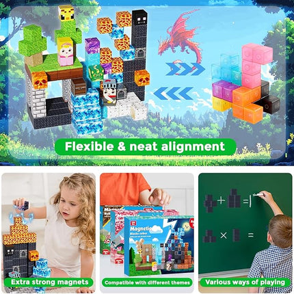 Magnetic Building Blocks - 150PCS Magnet Block Cubes Dark Hell Forest Castle, STEM Toy Building Sets for Kids Age 3+, Montessori Stacking Construction Toys Easter Gift for Boys Girls Age 4-8, 8-12