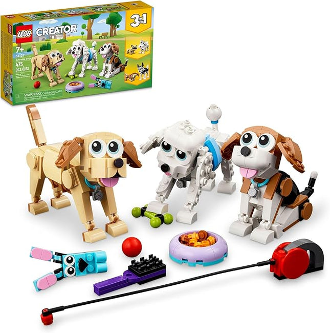 LEGO Creator 3 in 1 Adorable Dogs Building Toys - Pretend Play Toys for Girls & Boys, Ages 7+ Years - Kids Learning & Educational Sets - Gift Ideas - 31137