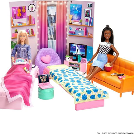 Barbie Toy Playset, Big City, Big Dreams Dorm Room Furniture & Accessories with 2 Beds, Couch, Bean Bag Chair & More