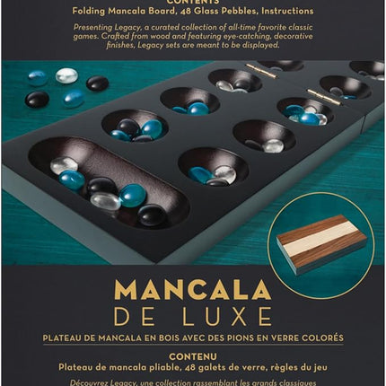 Spin Master Games, Legacy Deluxe Mancala, Classic Game with Folding Wooden Board & Colorful Glass Stones, Family Game, for Ages 8 & Up