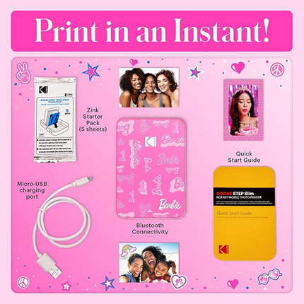 KODAK x Barbie Instant Smartphone Barbie Photo Printer - Portable, Color, Wireless - Zink 2x3” Sticky-Back Photos - Print from iOS & Android Devices with Fun Editing App -Signature Style