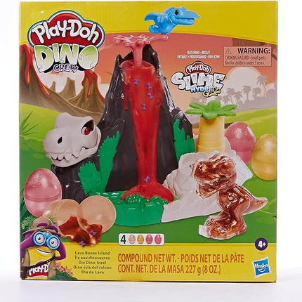 Play-Doh Slime Dino Crew Lava Bones Island Volcano Playset with HydroGlitz Eggs and Mix-ins, Dinosaur Toy for Kids 4 Years and Up, Non-Toxic