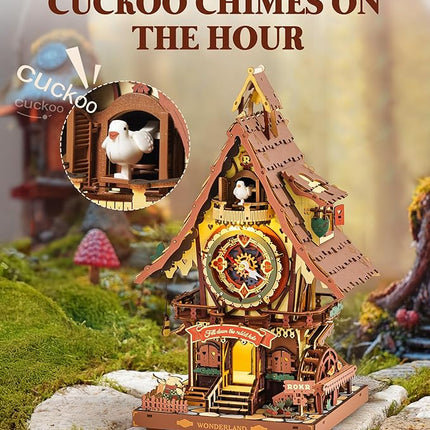 ROKR Cuckoo Clock Mechanical 3D Wooden Puzzle Kit for Adults, DIY Wooden Clock Model Building Set, Unique Home Decor Gift for Women Men