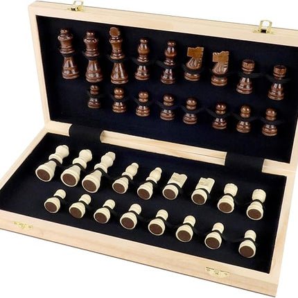 Regal Games Wooden Chess Sets for Adults with Folding Chess Board (15 x 15) & Wood Chess Pieces | Travel & Portable Table Games for Fun Family Game Night